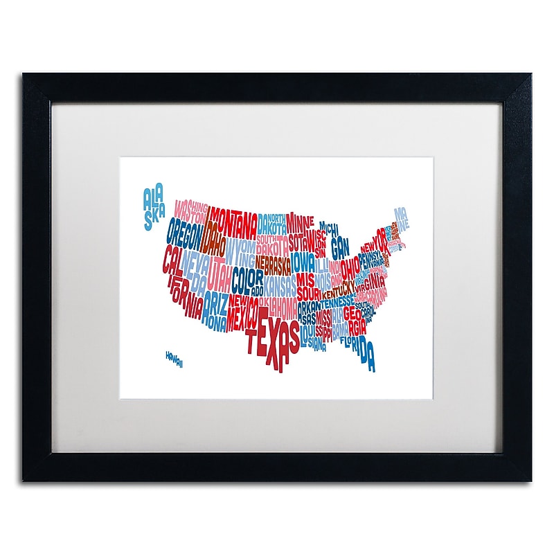Trademark Fine Art ''United States Typography Text Map'' by Michael Tompsett 16" x 20" White Matted Black Frame (MT0504-B1620MF) image 1