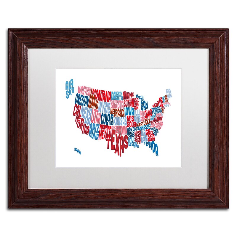 Trademark Fine Art ''United States Typography Text Map'' by Michael Tompsett 11" x 14" Wood Frame (MT0504-W1114MF) image 1
