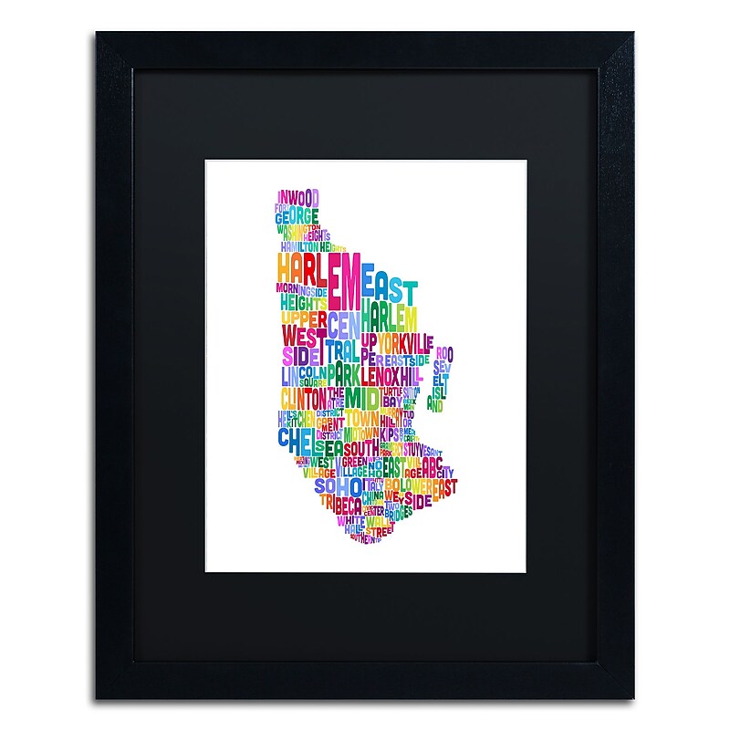 Trademark Fine Art ''Manhattan New York Typography Map'' by Michael Tompsett 16" x 20" Black Frame (MT0505-B1620BMF) image 1