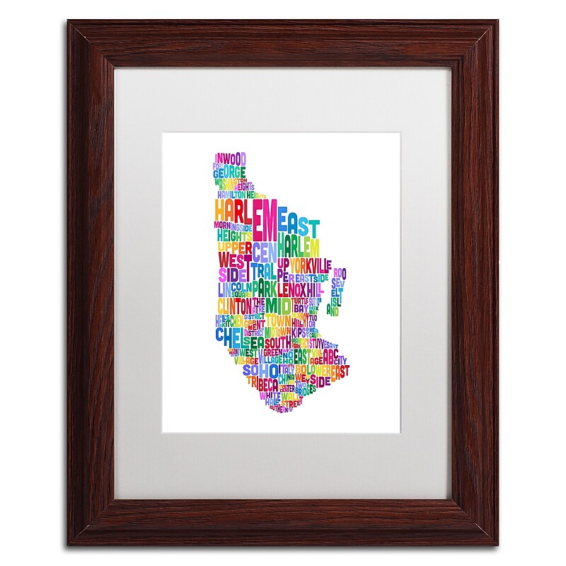 Trademark Fine Art ''Manhattan New York Typography Map'' by Michael Tompsett 11" x 14" White Matted Wood Frame (MT0505-W1114MF) image 1