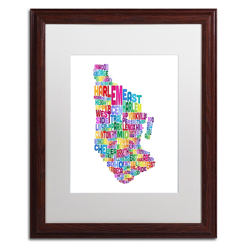 Trademark Fine Art ''Manhattan New York Typography Map'' by Michael Tompsett 16" x 20" White Matted Wood Frame (MT0505-W1620MF) image 1
