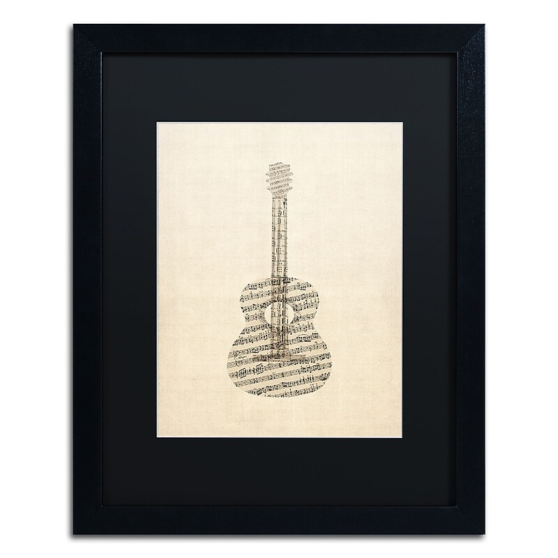 Trademark Fine Art ''Acoustic Guitar Old Sheet Music'' by Michael Tompsett 16" x 20" Black Frame (MT0506-B1620BMF) image 1