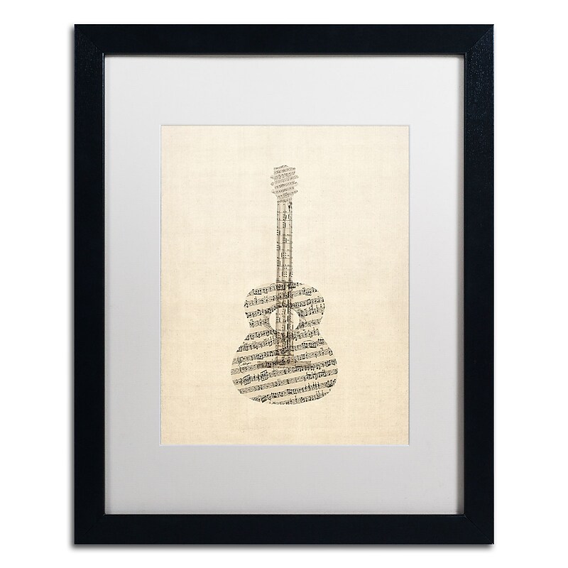 Trademark Fine Art ''Acoustic Guitar Old Sheet Music'' by Michael Tompsett 16" x 20" Black Frame (MT0506-B1620MF) image 1