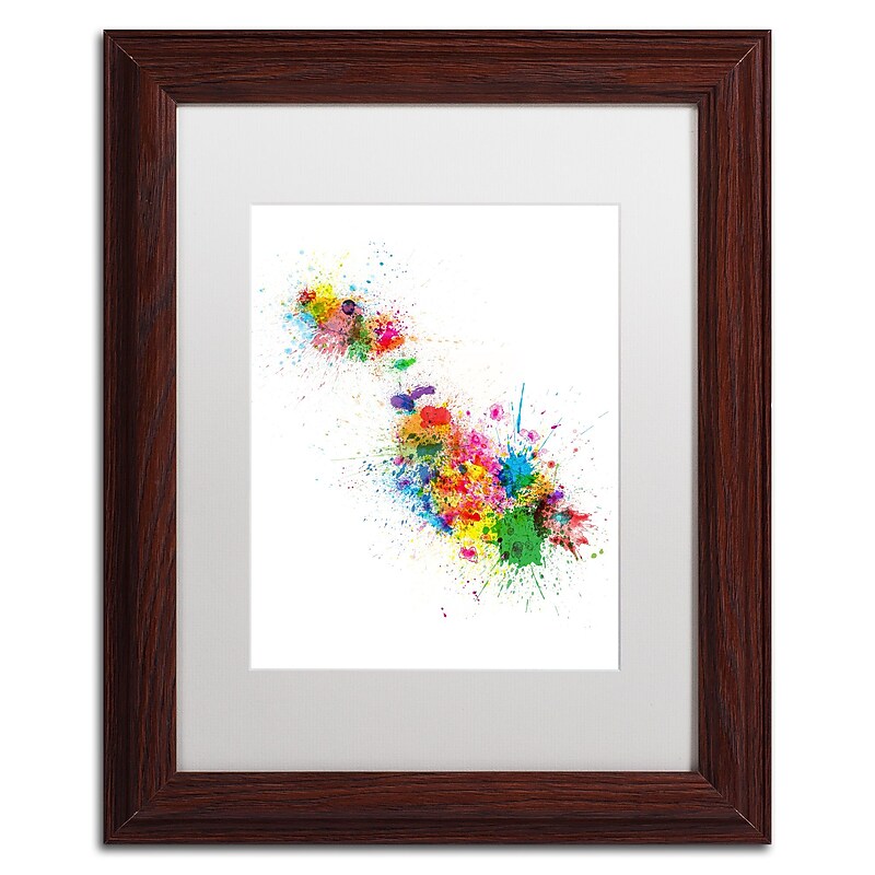 Trademark Fine Art ''Malta Map Paint Splashes'' by Michael Tompsett 11" x 14" White Matted Wood Frame (MT0508-W1114MF) image 1