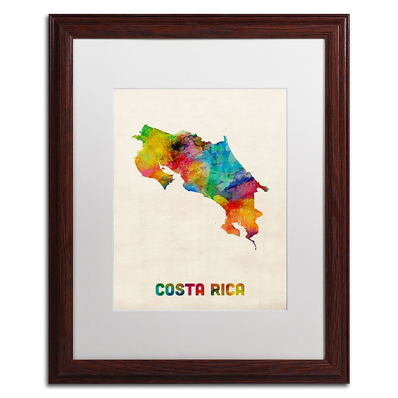 Trademark Fine Art ''Costa Rica Watercolor Map'' by Michael Tompsett 16" x 20" White Matted Wood Frame (MT0510-W1620MF) image 1