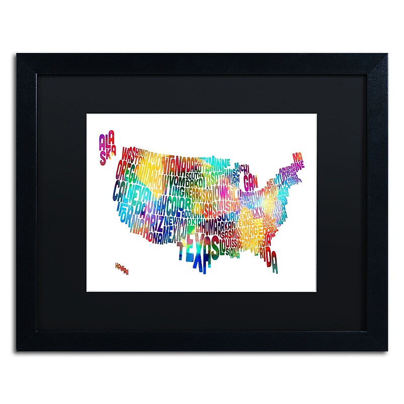 Trademark Fine Art ''United States Typography Map 2'' by Michael Tompsett 16" x 20" Black Matted Black Frame (MT0513-B1620BMF) image 1