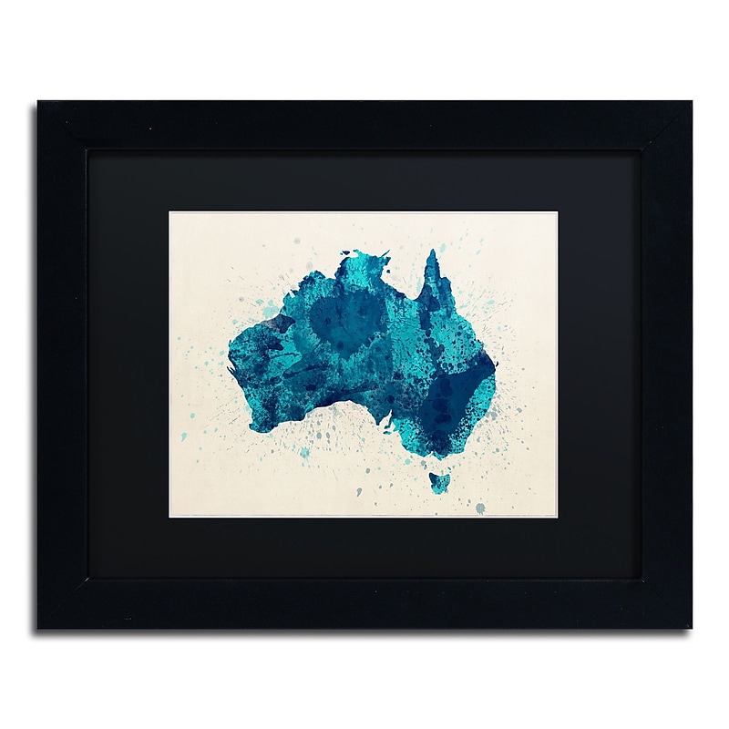 Trademark Fine Art ''Australia Paint Splashes Map 2'' by Michael Tompsett 11" x 14" Black Matted Black Frame (MT0516-B1114BMF) image 1