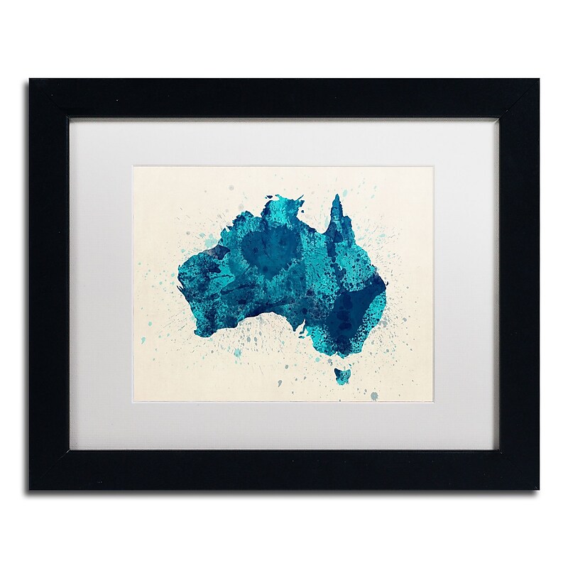 Trademark Fine Art ''Australia Paint Splashes Map 2'' by Michael Tompsett 11" x 14" White Matted Black Frame (MT0516-B1114MF) image 1