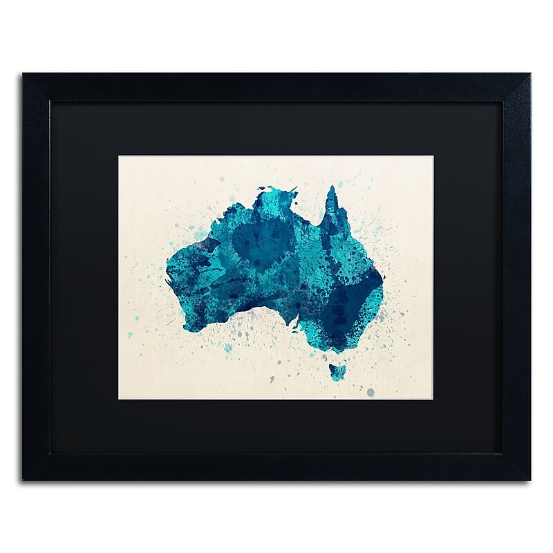 Trademark Fine Art ''Australia Paint Splashes Map 2'' by Michael Tompsett 16" x 20" Black Matted Black Frame (MT0516-B1620BMF) image 1