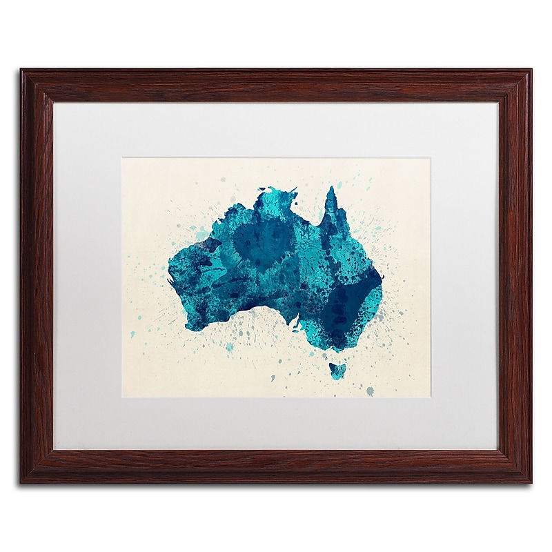 Trademark Fine Art ''Australia Paint Splashes Map 2'' by Michael Tompsett 16" x 20" White Matted Wood Frame (MT0516-W1620MF) image 1