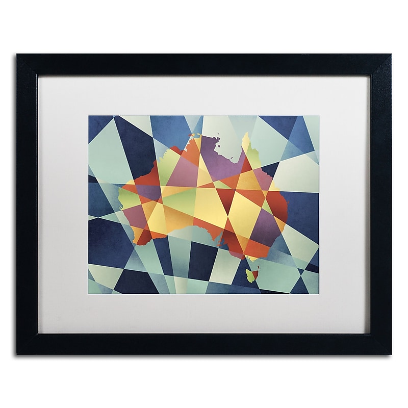 Trademark Fine Art ''Australia Geometric Retro Map'' by Michael Tompsett 16" x 20" White Matted Black Frame (MT0517-B1620MF) image 1