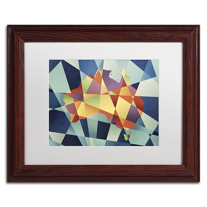 Trademark Fine Art ''Australia Geometric Retro Map'' by Michael Tompsett 11" x 14" White Matted Wood Frame (MT0517-W1114MF) image 1