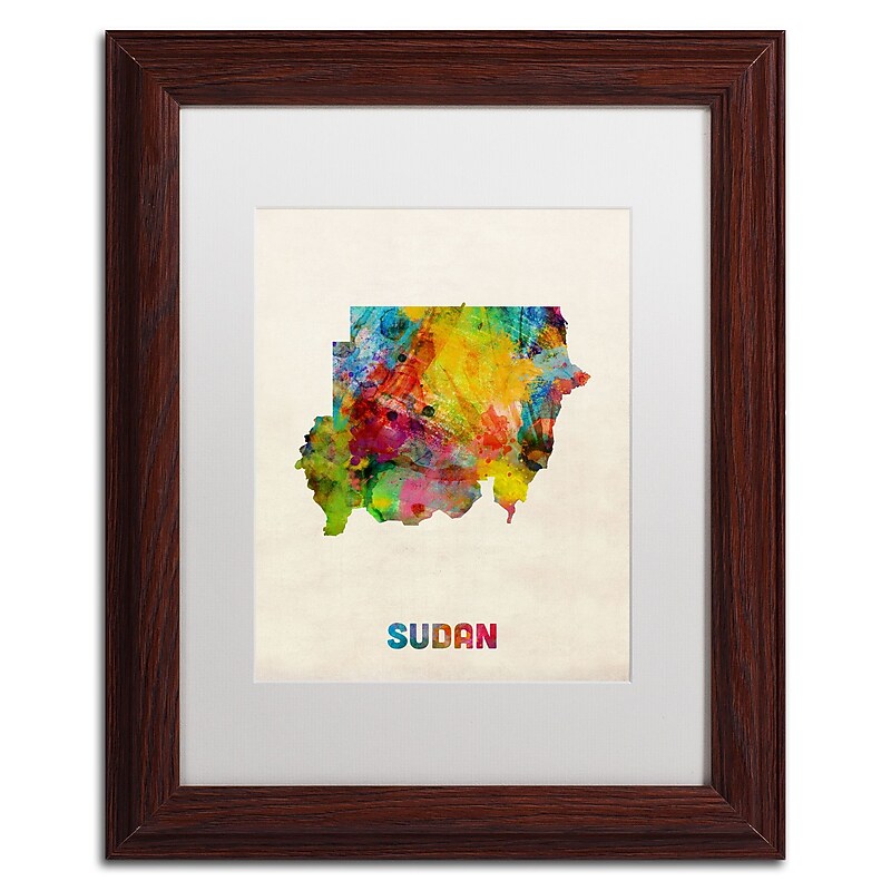 Trademark Fine Art ''Sudan Watercolor Map'' by Michael Tompsett 11" x 14" White Matted Wood Frame (MT0519-W1114MF) image 1