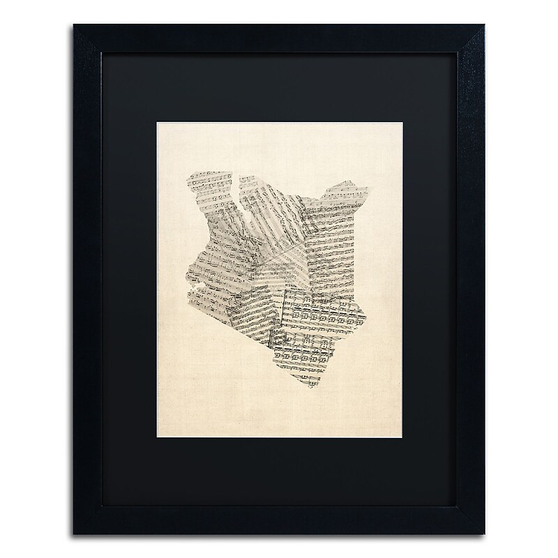 Trademark Fine Art ''Old Sheet Music Map of Kenya'' by Michael Tompsett 16" x 20" Black Frame (MT0523-B1620BMF) image 1