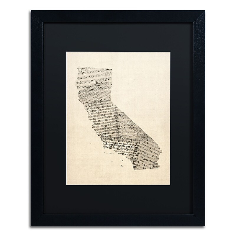 Trademark Fine Art ''Old Sheet Music Map of California'' by Michael Tompsett 16" x 20" Black Frame (MT0527-B1620BMF) image 1