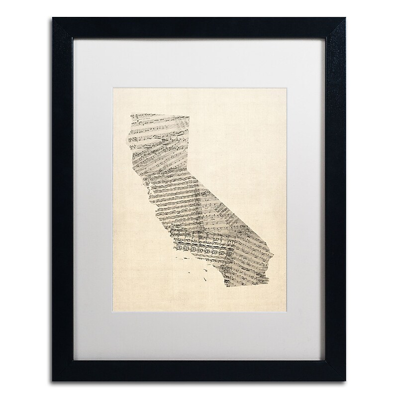 Trademark Fine Art ''Old Sheet Music Map of California'' by Michael Tompsett 16" x 20" Black Frame (MT0527-B1620MF) image 1
