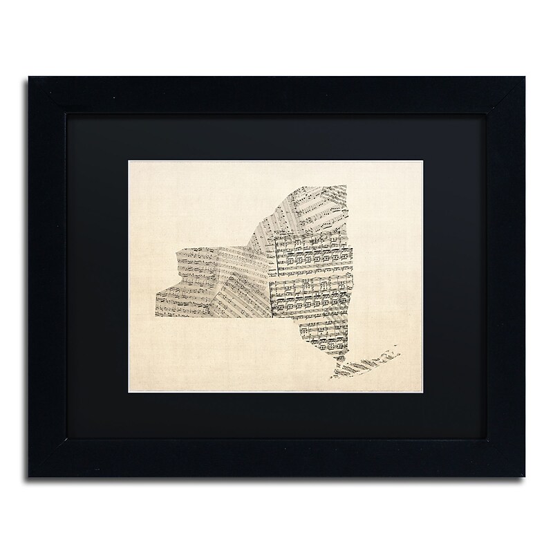 Trademark Fine Art ''Old Sheet Music Map of New York'' by Michael Tompsett 11" x 14" Black Matted Black Frame (MT0530-B1114BMF) image 1