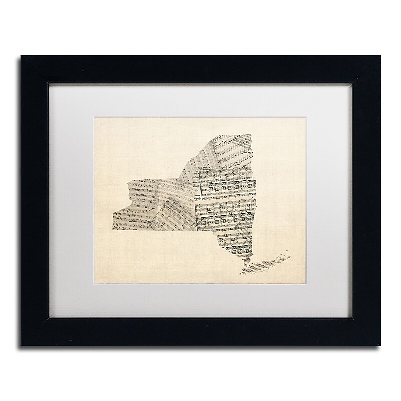 Trademark Fine Art ''Old Sheet Music Map of New York'' by Michael Tompsett 11" x 14" White Matted Black Frame (MT0530-B1114MF) image 1