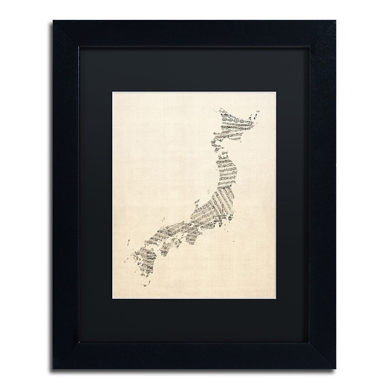 Trademark Fine Art ''Old Sheet Music Map of Japan'' by Michael Tompsett 11" x 14" Black Matted Black Frame (MT0531-B1114BMF) image 1