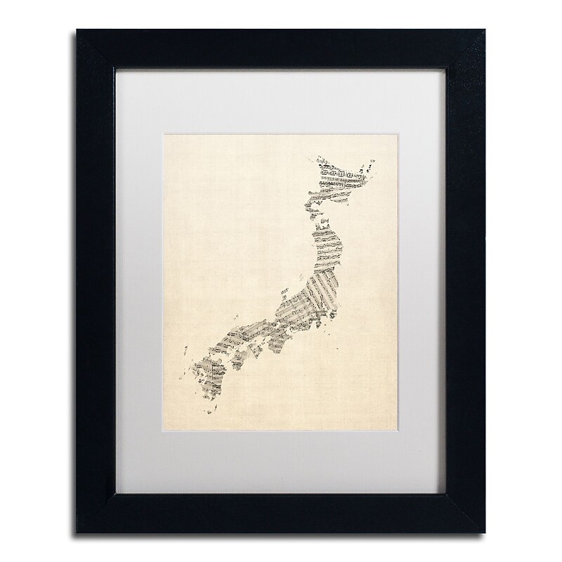 Trademark Fine Art ''Old Sheet Music Map of Japan'' by Michael Tompsett 11" x 14" White Matted Black Frame (MT0531-B1114MF) image 1