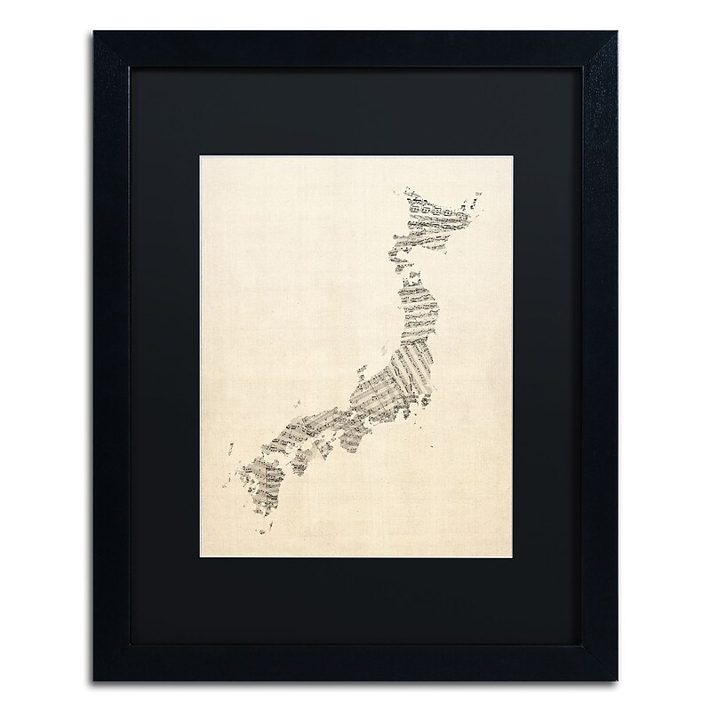 Trademark Fine Art ''Old Sheet Music Map of Japan'' by Michael Tompsett 16" x 20" Black Matted Black Frame (MT0531-B1620BMF) image 1