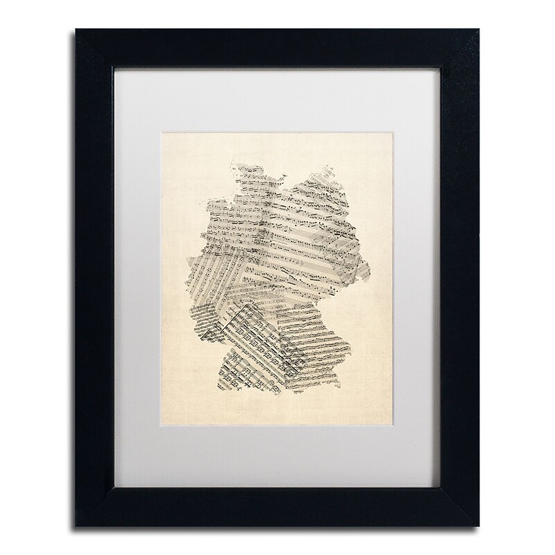 Trademark Fine Art ''Old Sheet Music Map of Germany'' by Michael Tompsett 11" x 14" White Matted Black Frame (MT0532-B1114MF) image 1