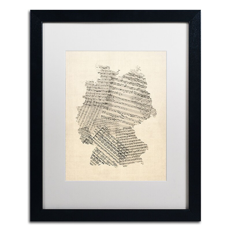 Trademark Fine Art ''Old Sheet Music Map of Germany'' by Michael Tompsett 16" x 20" White Matted Black Frame (MT0532-B1620MF) image 1