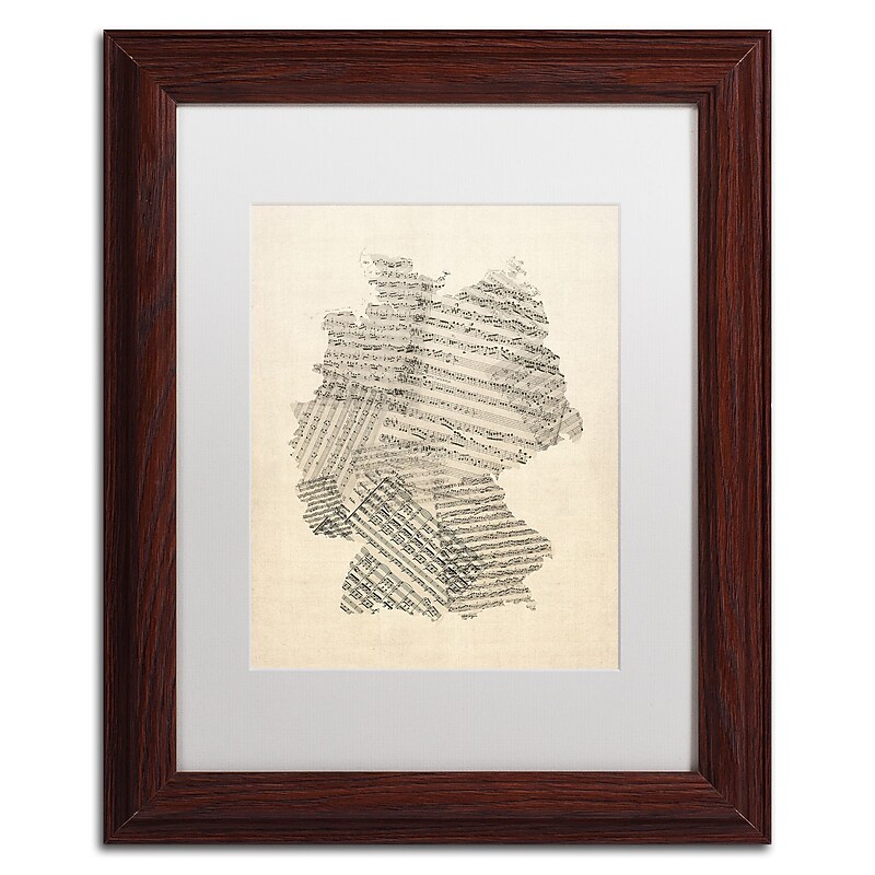 Trademark Fine Art ''Old Sheet Music Map of Germany'' by Michael Tompsett 11" x 14" White Matted Wood Frame (MT0532-W1114MF) image 1