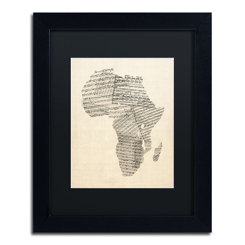 Trademark Fine Art ''Old Sheet Music Map of Africa'' by Michael Tompsett 11" x 14" Black Matted Black Frame (MT0533-B1114BMF) image 1