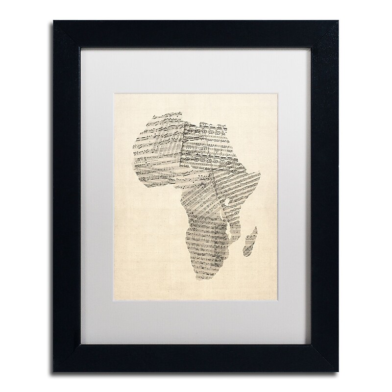 Trademark Fine Art ''Old Sheet Music Map of Africa'' by Michael Tompsett 11" x 14" White Matted Black Frame (MT0533-B1114MF) image 1