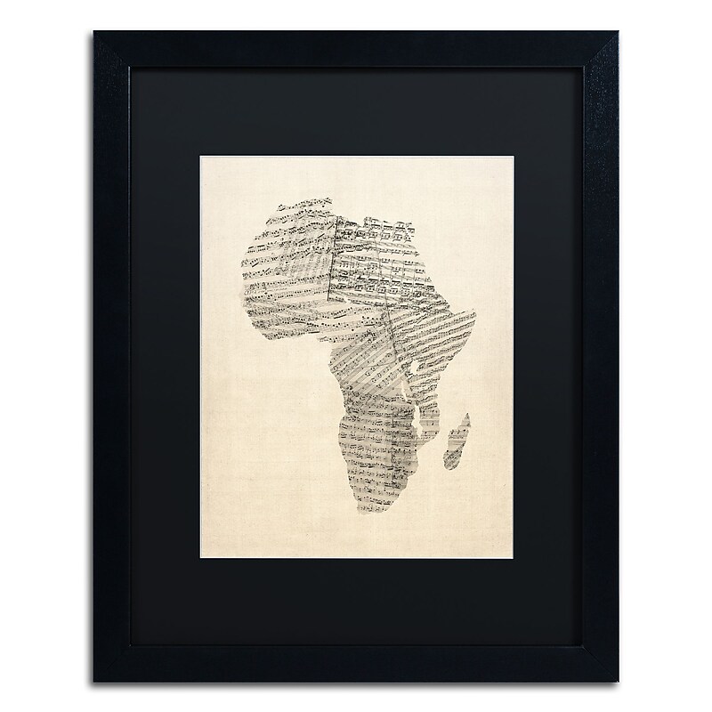 Trademark Fine Art ''Old Sheet Music Map of Africa'' by Michael Tompsett 16" x 20" Black Matted Black Frame (MT0533-B1620BMF) image 1