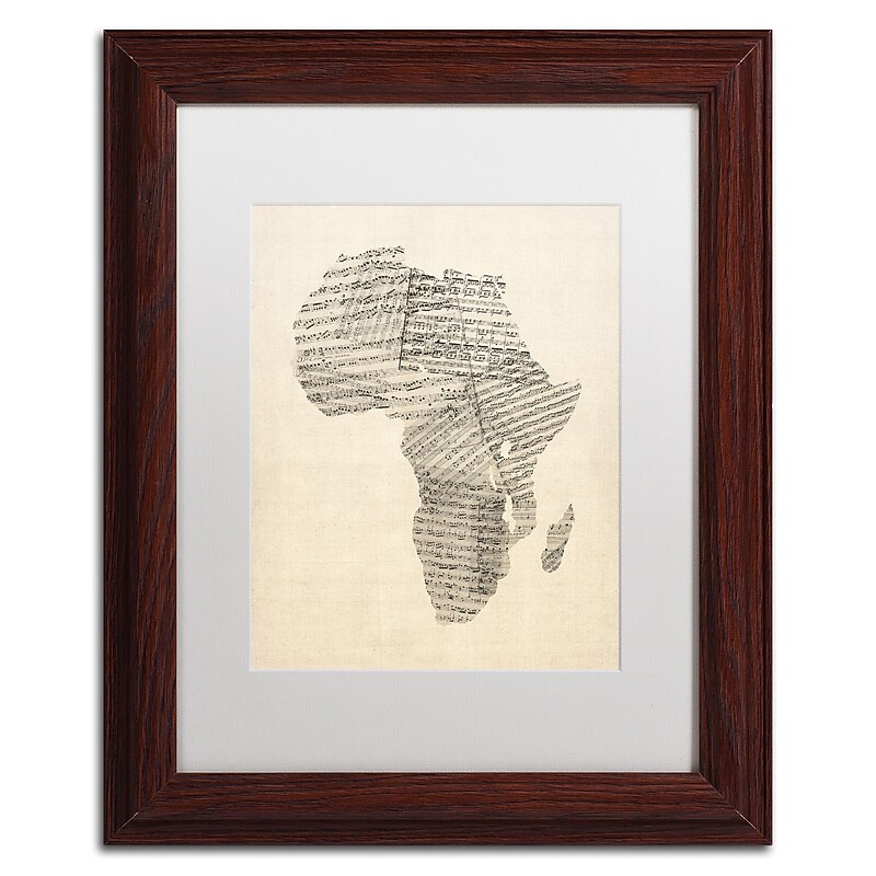 Trademark Fine Art ''Old Sheet Music Map of Africa'' by Michael Tompsett 11" x 14" White Matted Wood Frame (MT0533-W1114MF) image 1
