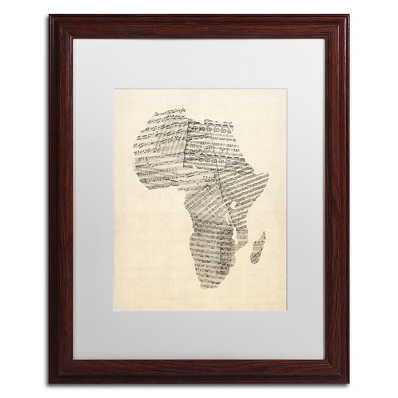 Trademark Fine Art ''Old Sheet Music Map of Africa'' by Michael Tompsett 16" x 20" White Matted Wood Frame (MT0533-W1620MF) image 1