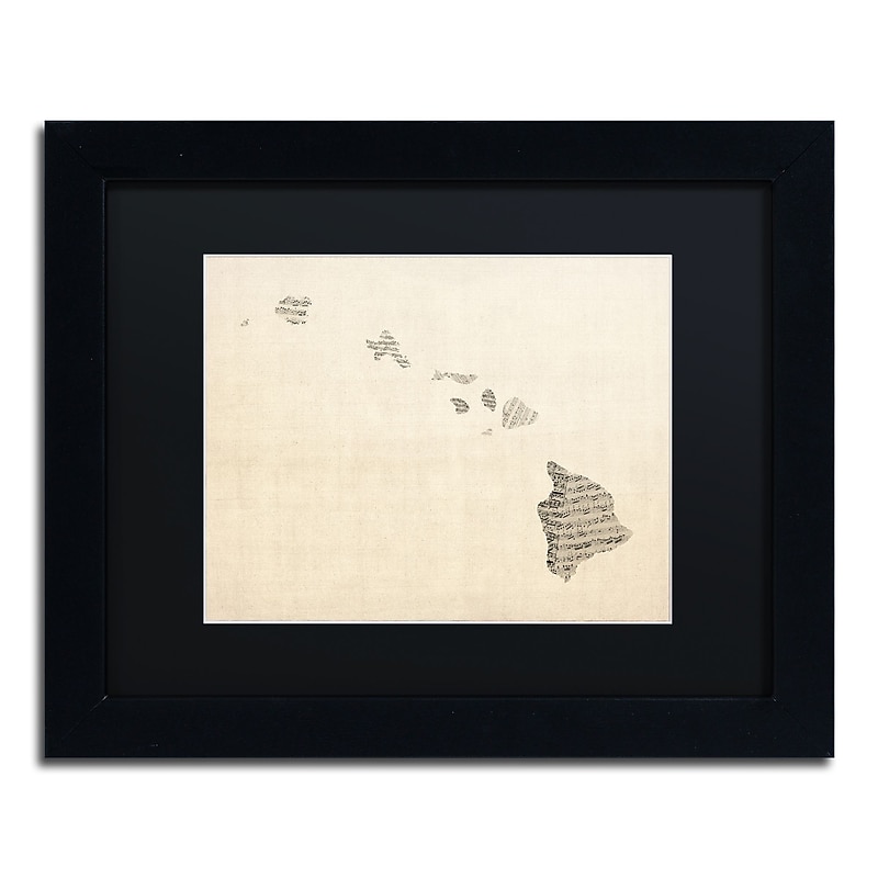 Trademark Fine Art ''Old Sheet Music Map of Hawaii'' by Michael Tompsett 11" x 14" Black Matted Black Frame (MT0536-B1114BMF) image 1
