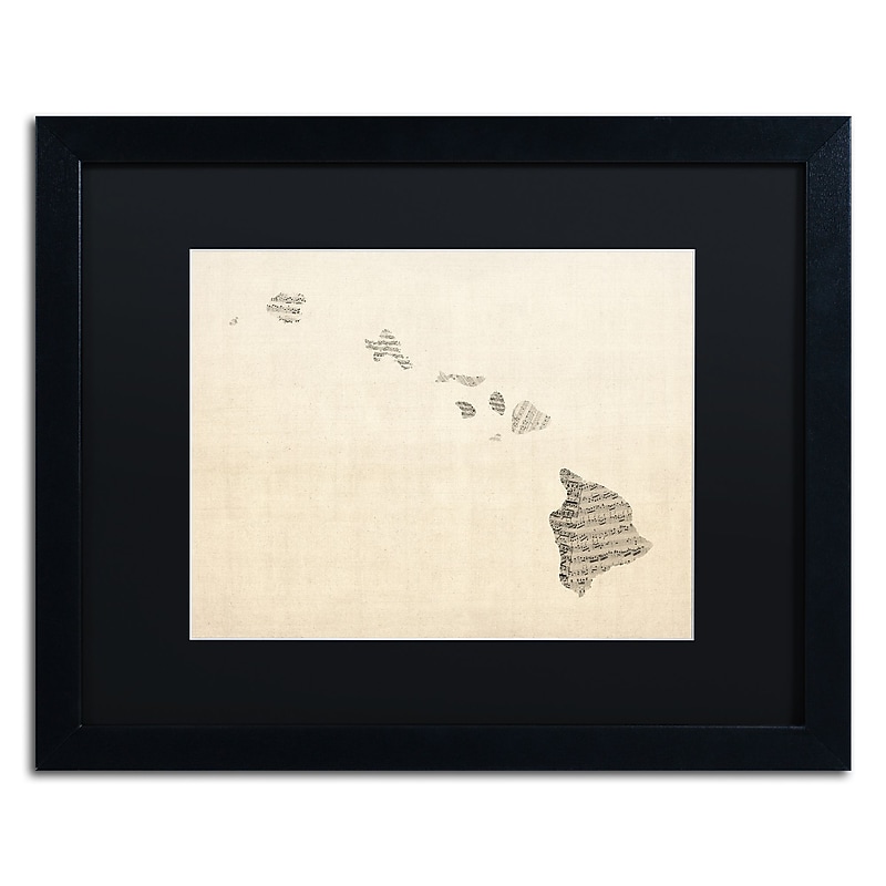 Trademark Fine Art ''Old Sheet Music Map of Hawaii'' by Michael Tompsett 16" x 20" Black Matted Black Frame (MT0536-B1620BMF) image 1