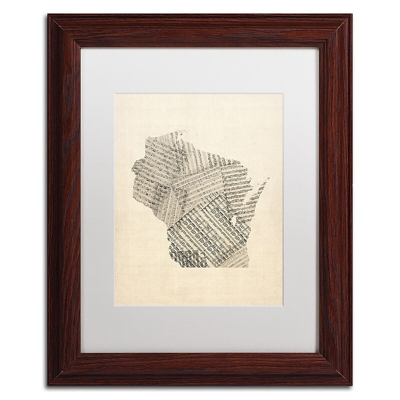 Trademark Fine Art ''Old Sheet Music Map of Wisconsin'' by Michael Tompsett 11" x 14" Wood Frame (MT0537-W1114MF) image 1
