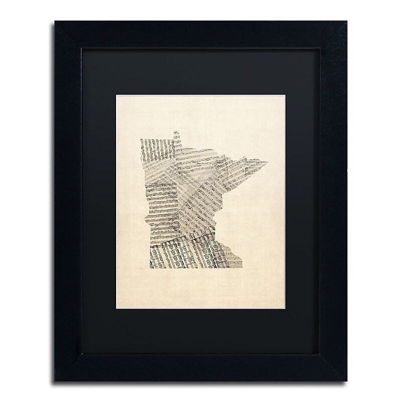 Trademark Fine Art ''Old Sheet Music Map of Minnesota'' by Michael Tompsett 11" x 14" Black Frame (MT0538-B1114BMF) image 1