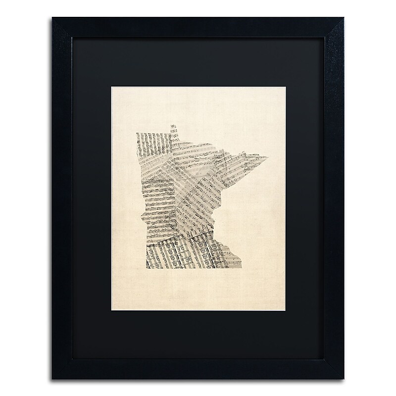 Trademark Fine Art ''Old Sheet Music Map of Minnesota'' by Michael Tompsett 16" x 20" Black Frame (MT0538-B1620BMF) image 1