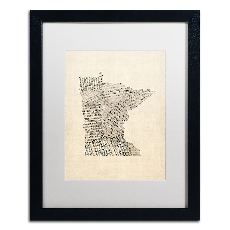 Trademark Fine Art ''Old Sheet Music Map of Minnesota'' by Michael Tompsett 16" x 20" Black Frame (MT0538-B1620MF) image 1