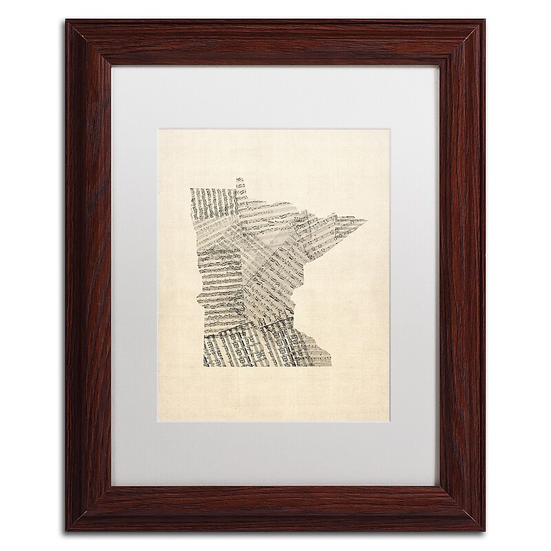 Trademark Fine Art ''Old Sheet Music Map of Minnesota'' by Michael Tompsett 11" x 14" Wood Frame (MT0538-W1114MF) image 1