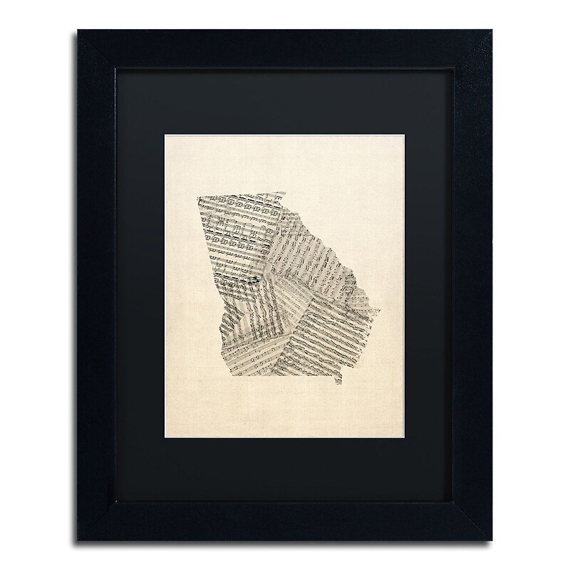 Trademark Fine Art ''Old Sheet Music Map of Georgia'' by Michael Tompsett 11" x 14" Black Matted Black Frame (MT0539-B1114BMF) image 1