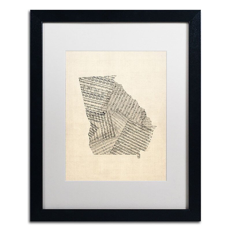 Trademark Fine Art ''Old Sheet Music Map of Georgia'' by Michael Tompsett 16" x 20" White Matted Black Frame (MT0539-B1620MF) image 1
