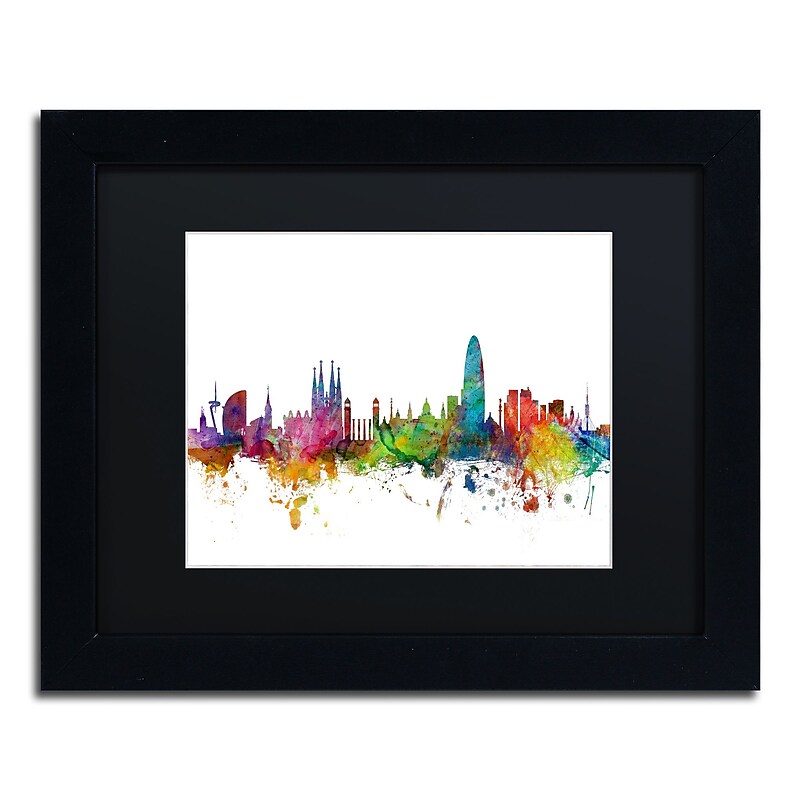 Trademark Fine Art ''Barcelona Spain Skyline'' by Michael Tompsett 11" x 14" Black Matted Black Frame (MT0544-B1114BMF) image 1