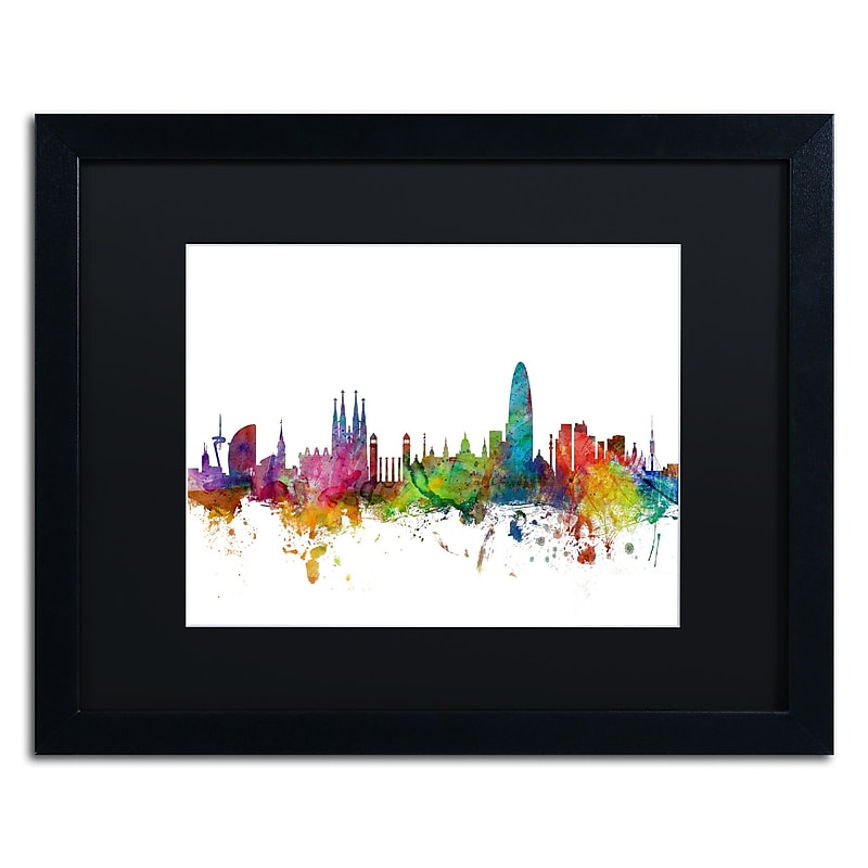 Trademark Fine Art ''Barcelona Spain Skyline'' by Michael Tompsett 16" x 20" Black Matted Black Frame (MT0544-B1620BMF) image 1