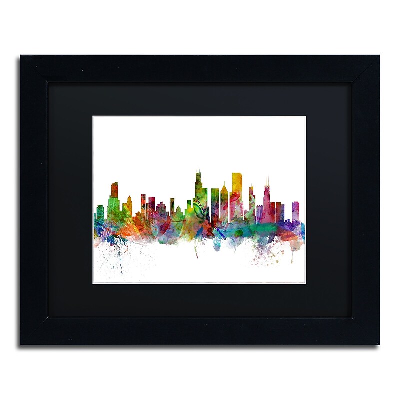 Trademark Fine Art ''Chicago Illinois Skyline'' by Michael Tompsett 11" x 14" Black Matted Black Frame (MT0545-B1114BMF) image 1