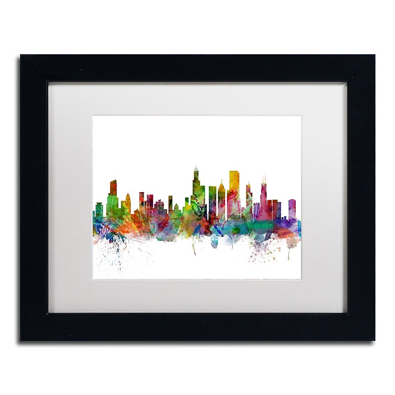 Trademark Fine Art ''Chicago Illinois Skyline'' by Michael Tompsett 11" x 14" White Matted Black Frame (MT0545-B1114MF) image 1