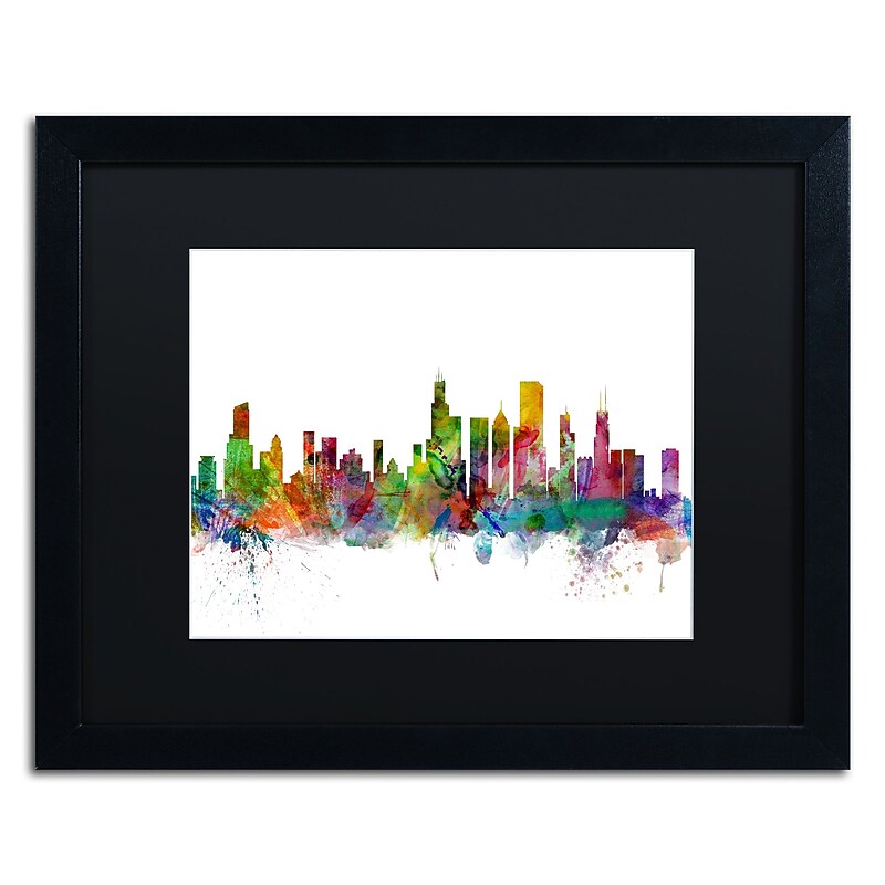 Trademark Fine Art ''Chicago Illinois Skyline'' by Michael Tompsett 16" x 20" Black Matted Black Frame (MT0545-B1620BMF) image 1