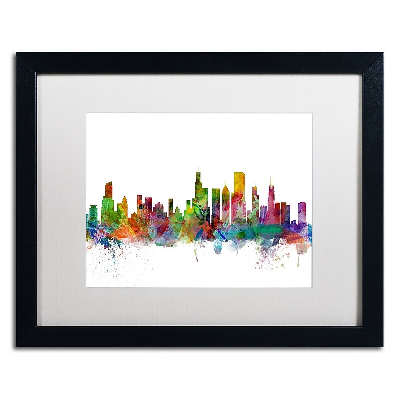 Trademark Fine Art ''Chicago Illinois Skyline'' by Michael Tompsett 16" x 20" White Matted Black Frame (MT0545-B1620MF) image 1
