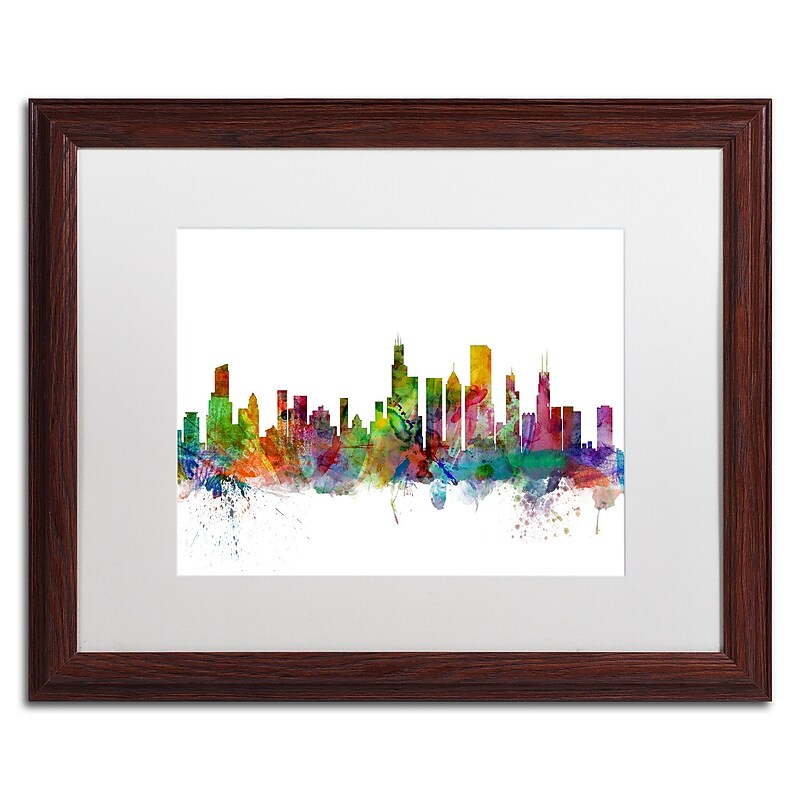 Trademark Fine Art ''Chicago Illinois Skyline'' by Michael Tompsett 16" x 20" White Matted Wood Frame (MT0545-W1620MF) image 1