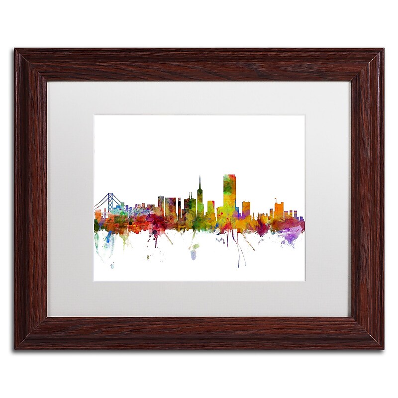 Trademark Fine Art ''San Francisco City Skyline'' by Michael Tompsett 11" x 14" White Matted Wood Frame (MT0547-W1114MF) image 1